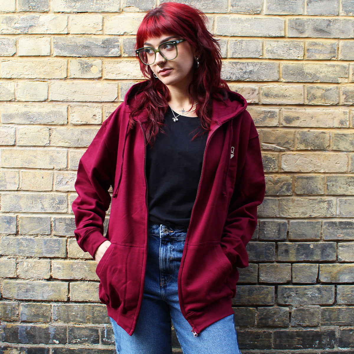 Queen Tiny Embroidery Detail Zipped Hoodie-Feminist Apparel, Feminist Clothing, Feminist Zoodie, JH050-The Spark Company