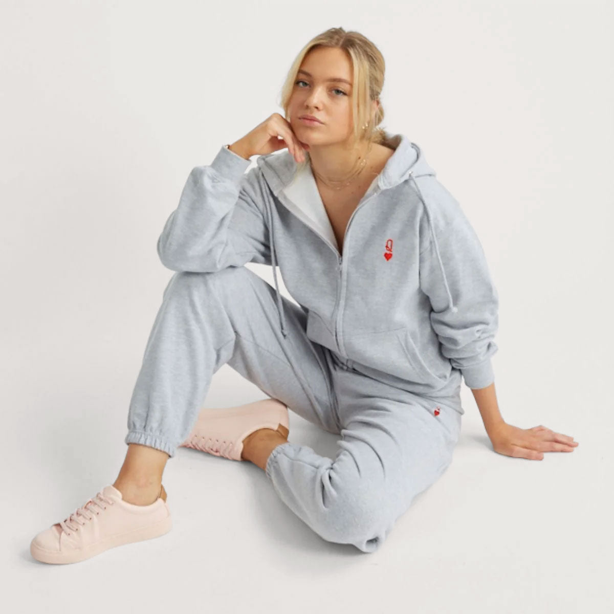 Queen Tiny Embroidery Detail Zipped Hoodie-Feminist Apparel, Feminist Clothing, Feminist Zoodie, JH050-The Spark Company