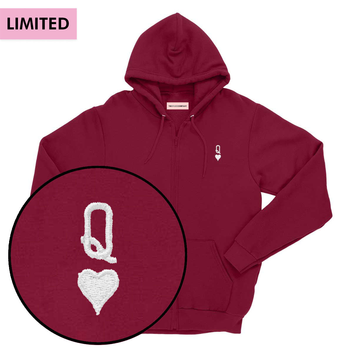 Queen Tiny Embroidery Detail Zipped Hoodie The Spark Company