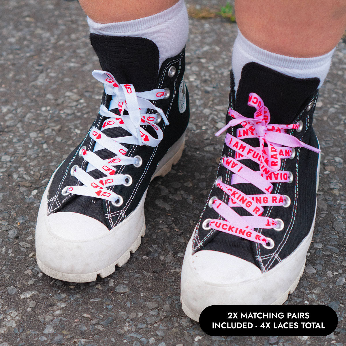 Radiant and Queen Shoelaces (2 Pairs)-Feminist Apparel, Feminist Gift, Feminist Shoelaces-The Spark Company