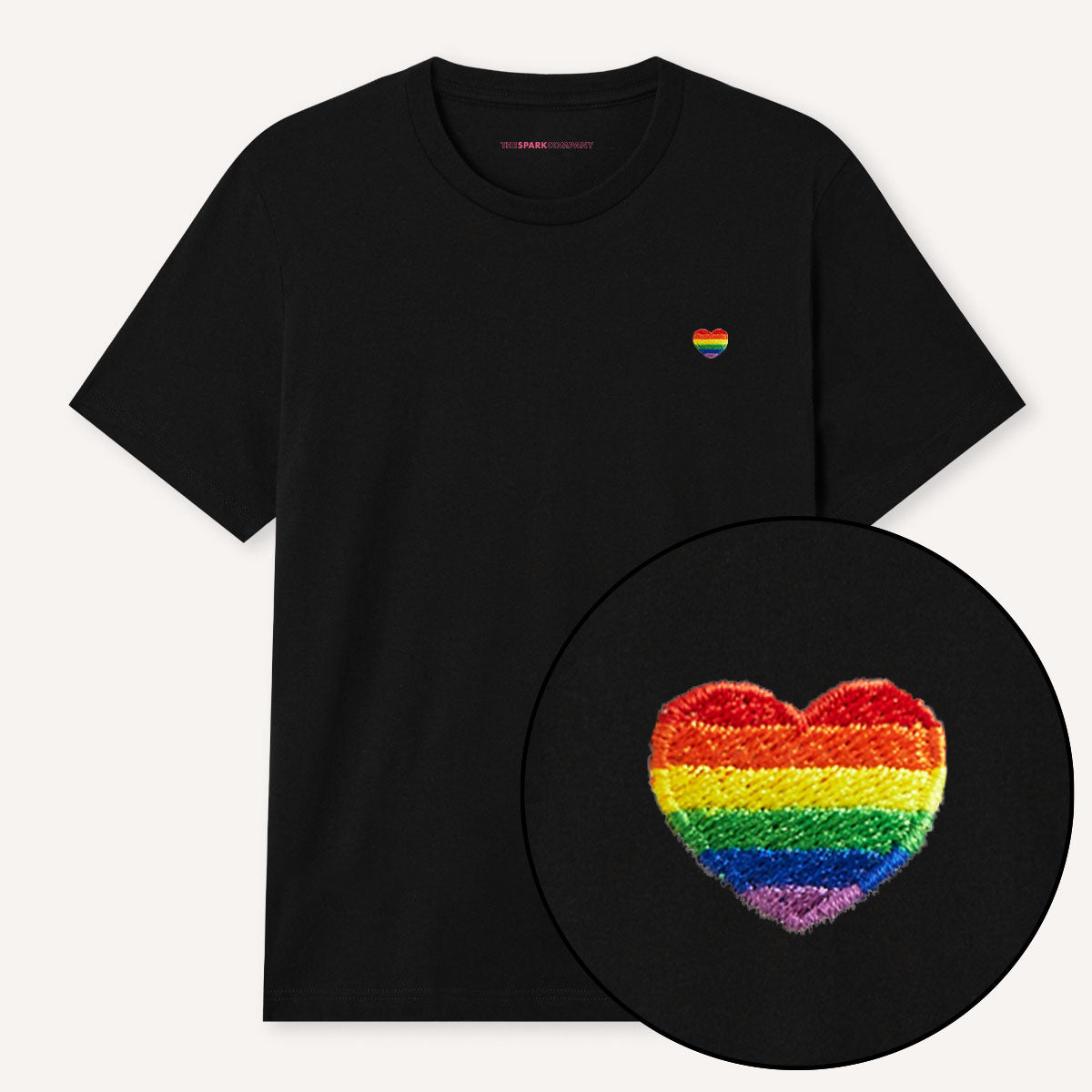 Rainbow Heart Embroidery Detail T-Shirt-LGBT Apparel, LGBT Clothing, LGBT T Shirt, BC3001-The Spark Company