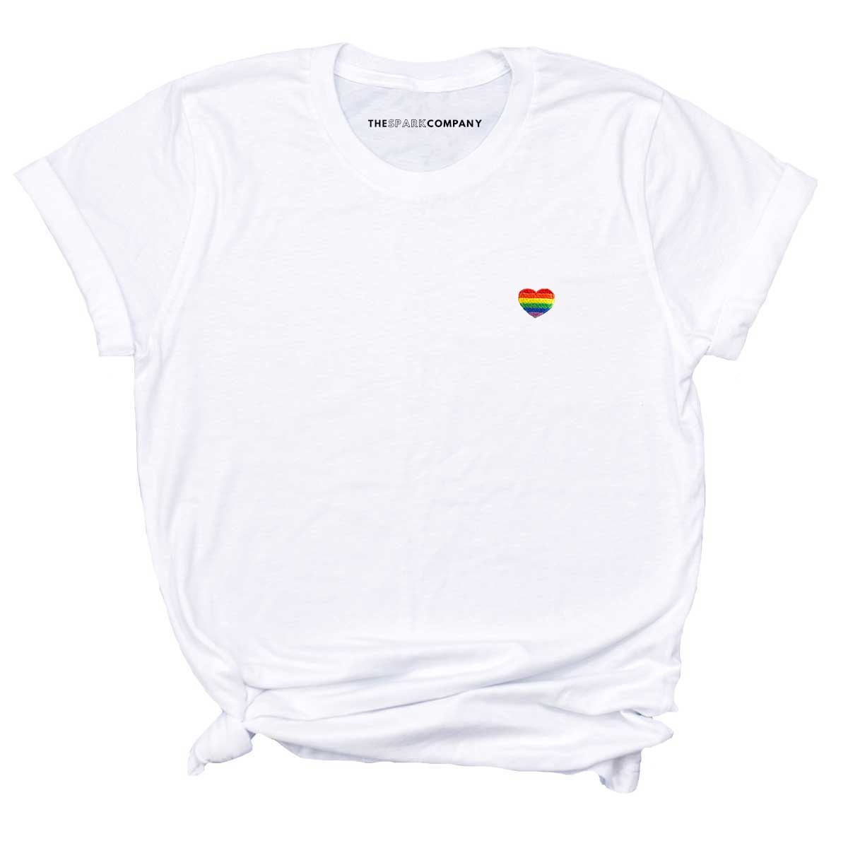 Rainbow Heart Embroidery Detail T-Shirt-LGBT Apparel, LGBT Clothing, LGBT T Shirt, BC3001-The Spark Company