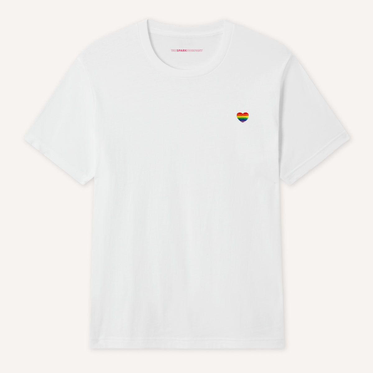 Rainbow Heart Embroidery Detail T-Shirt-LGBT Apparel, LGBT Clothing, LGBT T Shirt, BC3001-The Spark Company
