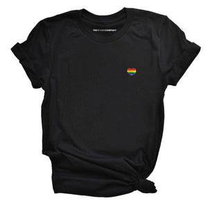 Rainbow Heart Embroidery Detail T-Shirt-LGBT Apparel, LGBT Clothing, LGBT T Shirt, BC3001-The Spark Company