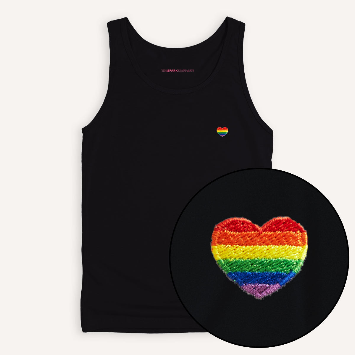 Rainbow Heart Embroidery Detail Tank Top-LGBT Apparel, LGBT Clothing, LGBT Tank, 03980-The Spark Company