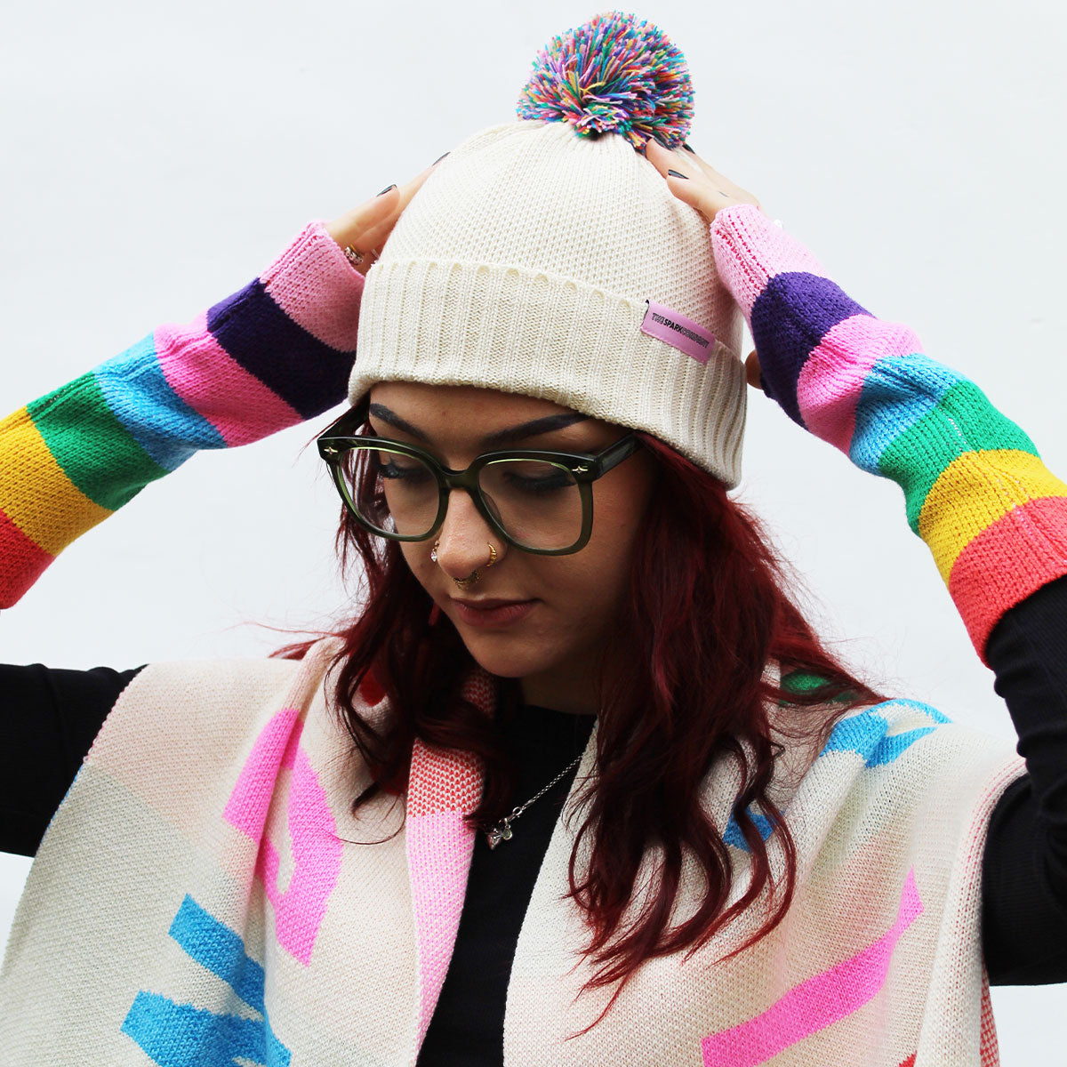 Rainbow Pom Pom Beanie-LGBT Apparel, LGBT Clothing, LGBT Pom Pom Beanie-The Spark Company
