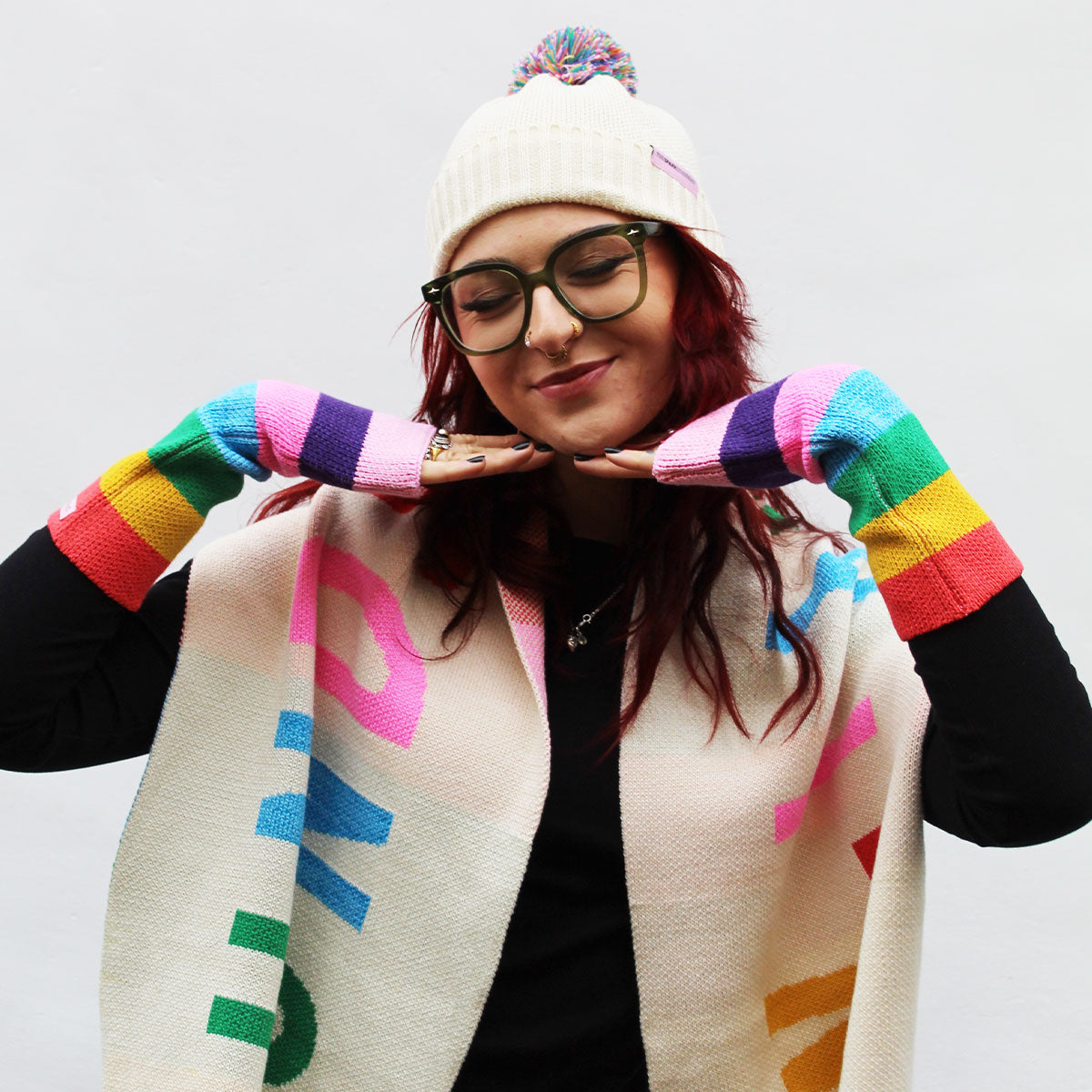 Rainbow Pom Pom Beanie-LGBT Apparel, LGBT Clothing, LGBT Pom Pom Beanie-The Spark Company