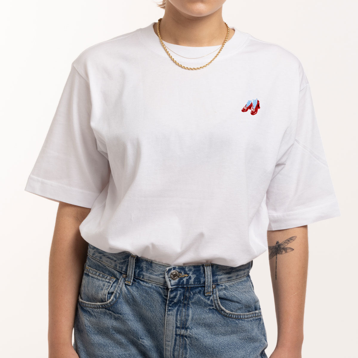 Ruby Slippers Embroidery Detail T-Shirt-Feminist Apparel, Feminist Clothing, Feminist T Shirt, BC3001-The Spark Company