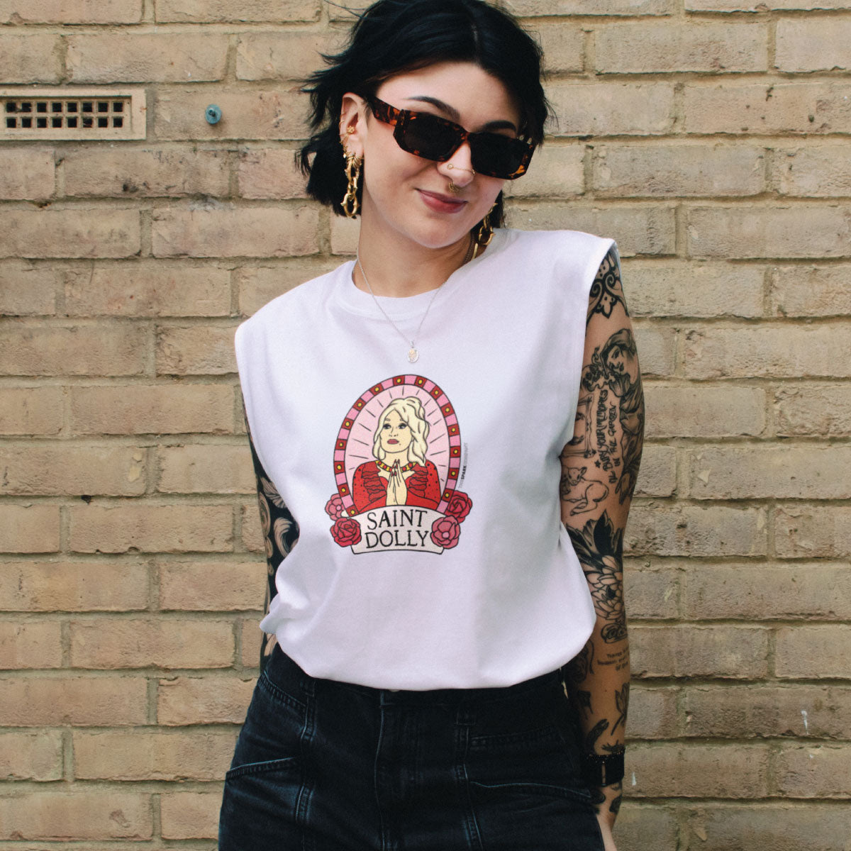 Saint Dolly Sleeveless T-Shirt-Feminist Apparel, Feminist Clothing, Feminist Sleeveless T Shirt, EP01S-The Spark Company
