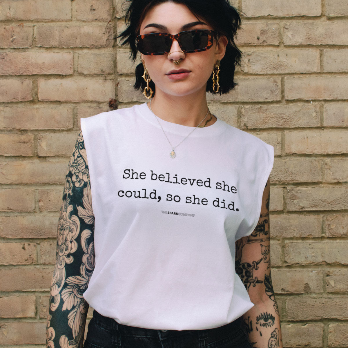 She Believed She Could, So She Did Sleeveless T-Shirt-Feminist Apparel, Feminist Clothing, Feminist Sleeveless T Shirt, EP01S-The Spark Company