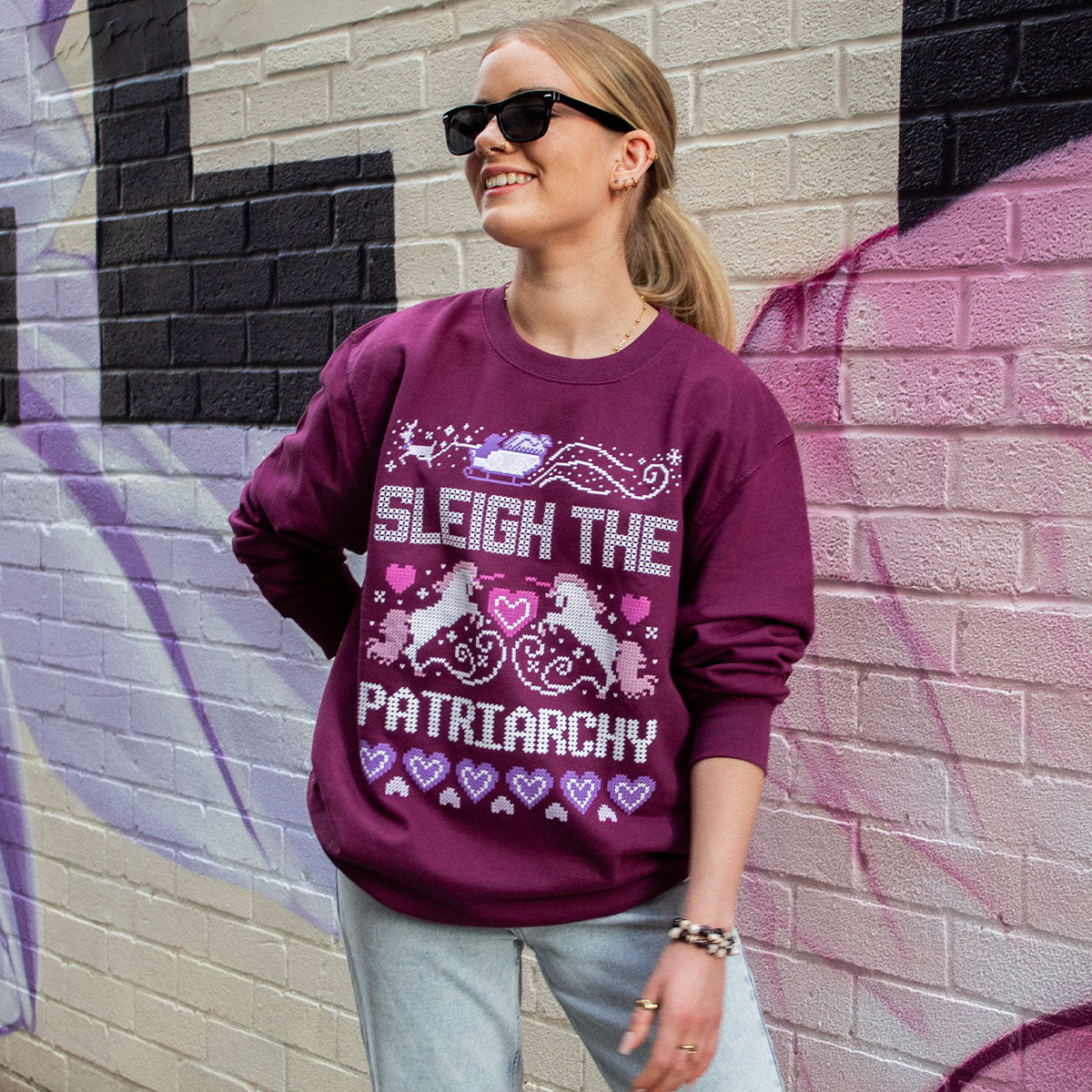 Sleigh The Patriarchy Ugly Christmas Jumper-Feminist Apparel, Feminist Clothing, Feminist Sweatshirt, JH030-The Spark Company