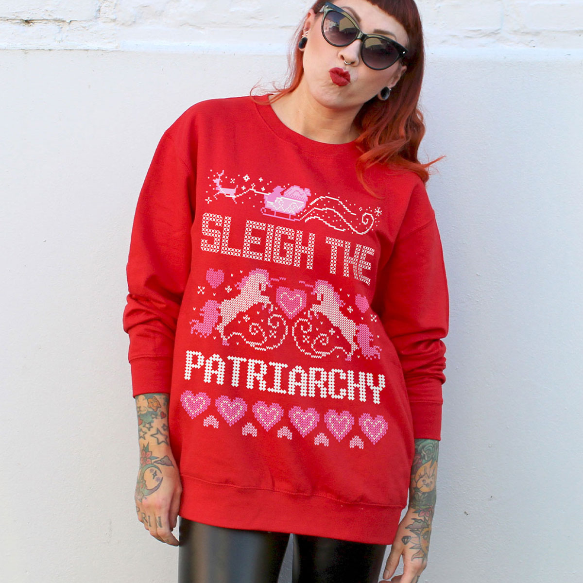 Sleigh The Patriarchy Ugly Christmas Jumper-Feminist Apparel, Feminist Clothing, Feminist Sweatshirt, JH030-The Spark Company