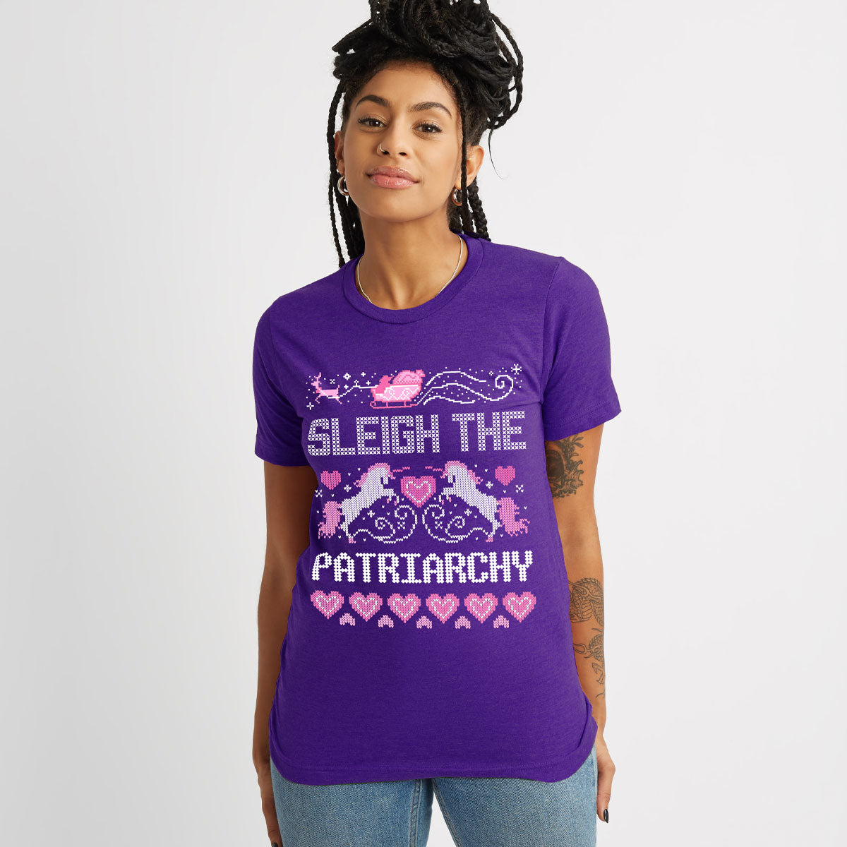 Sleigh The Patriarchy Ugly Christmas T-Shirt-Feminist Apparel, Feminist Clothing, Feminist T Shirt, BC3001-The Spark Company