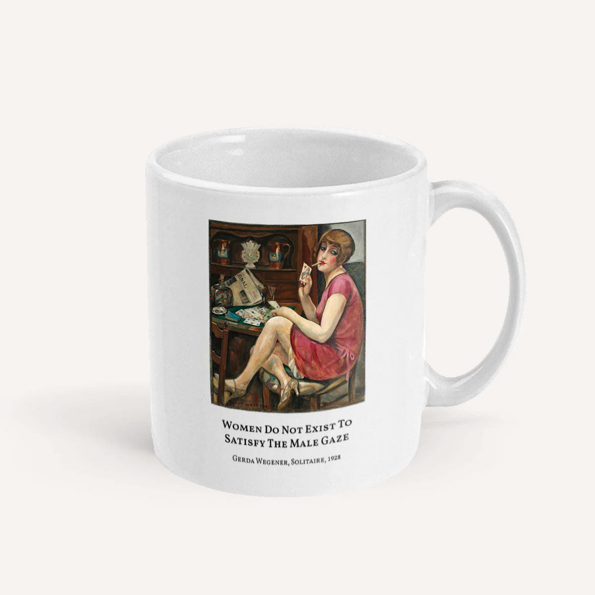 Solitaire by Gerda Wegener Mug-Feminist Apparel, Feminist Gift, Feminist Coffee Mug, 11oz White Ceramic-The Spark Company