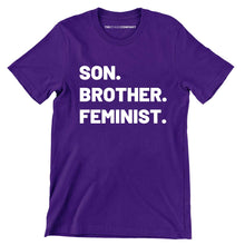 Load image into Gallery viewer, Son. Brother. Feminist. Men&#39;s T-Shirt-Feminist Apparel, Feminist Clothing, Men&#39;s Feminist T Shirt, BC3001-The Spark Company
