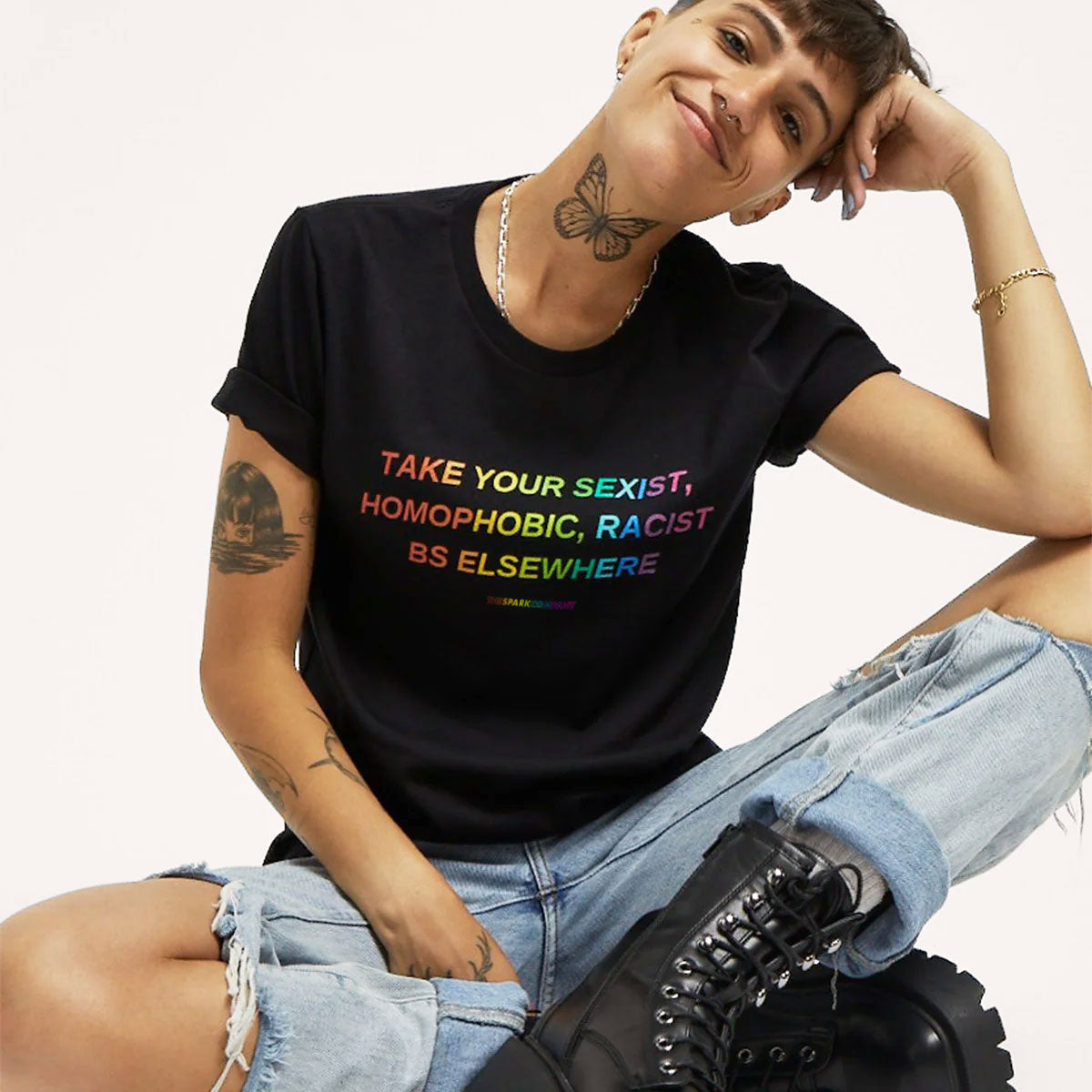 Take Your BS Elsewhere Rainbow T-Shirt-LGBT Apparel, LGBT Clothing, LGBT T Shirt, BC3001-The Spark Company