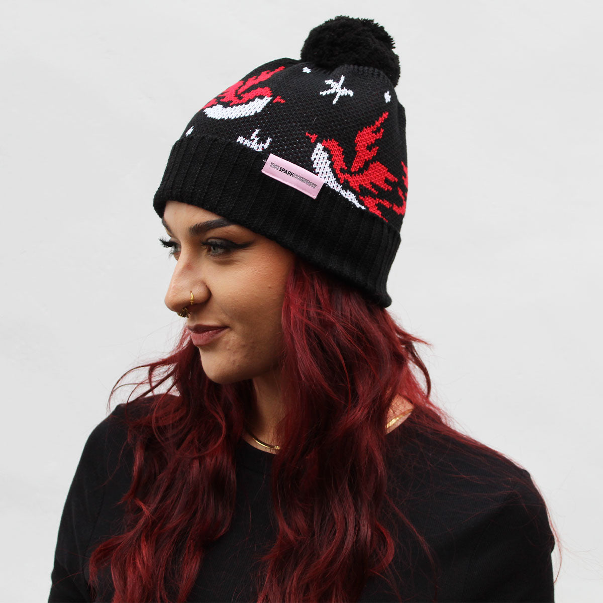 Tattoo Pom Pom Beanie-Feminist Apparel, Feminist Clothing, Feminist Pom Pom Beanie-The Spark Company