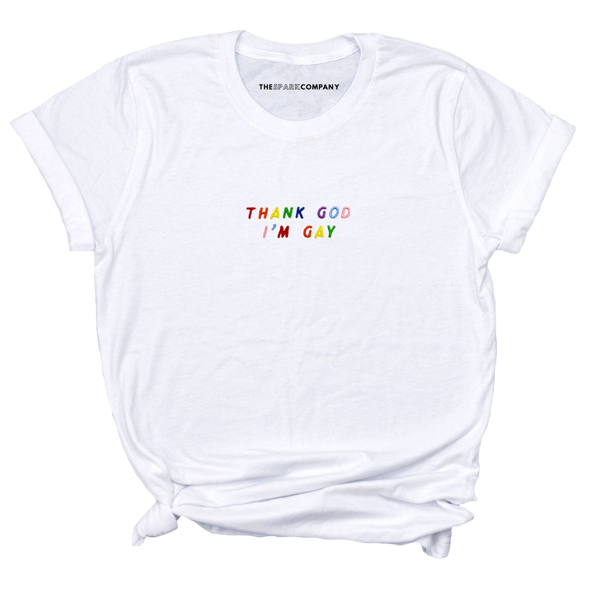 Thank God I'm Gay Embroidery Detail T-Shirt-LGBT Apparel, LGBT Clothing, LGBT T Shirt, BC3001-The Spark Company