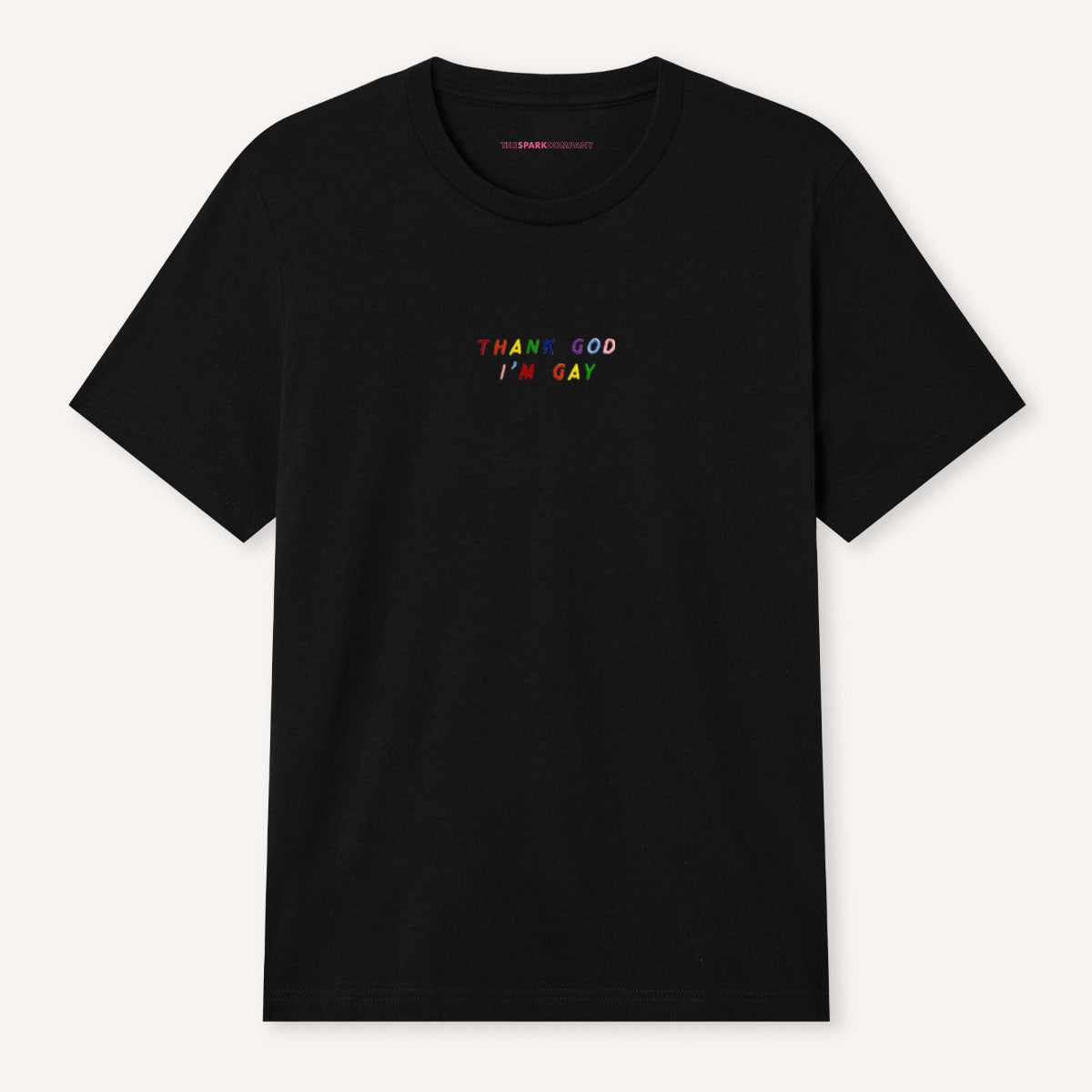 Thank God I'm Gay Embroidery Detail T-Shirt-LGBT Apparel, LGBT Clothing, LGBT T Shirt, BC3001-The Spark Company