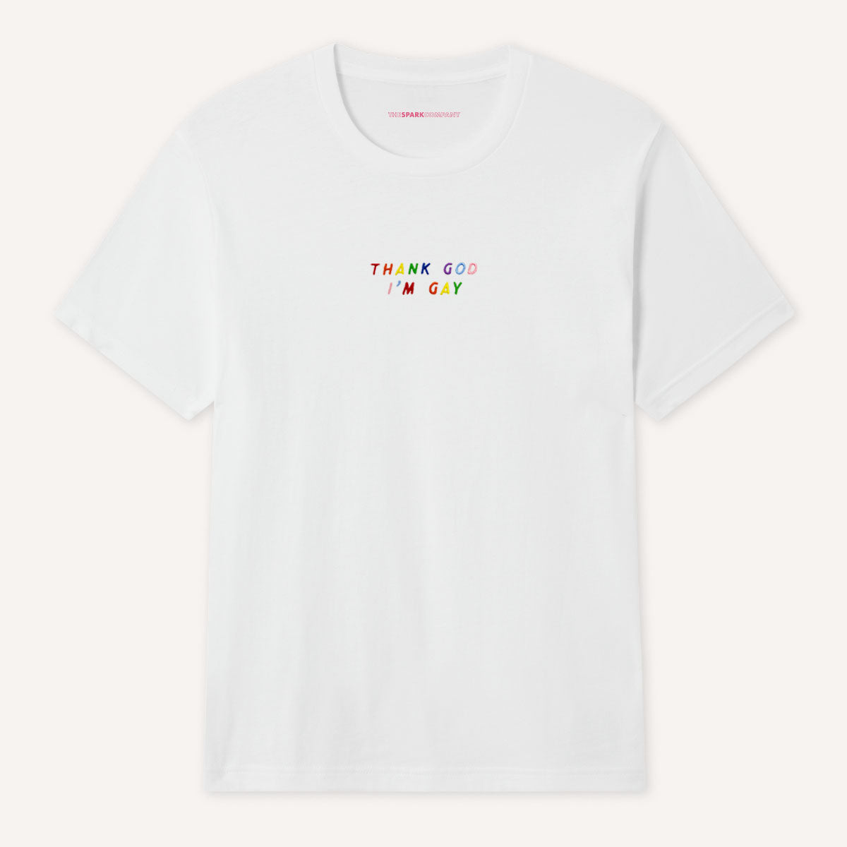 Thank God I'm Gay Embroidery Detail T-Shirt-LGBT Apparel, LGBT Clothing, LGBT T Shirt, BC3001-The Spark Company