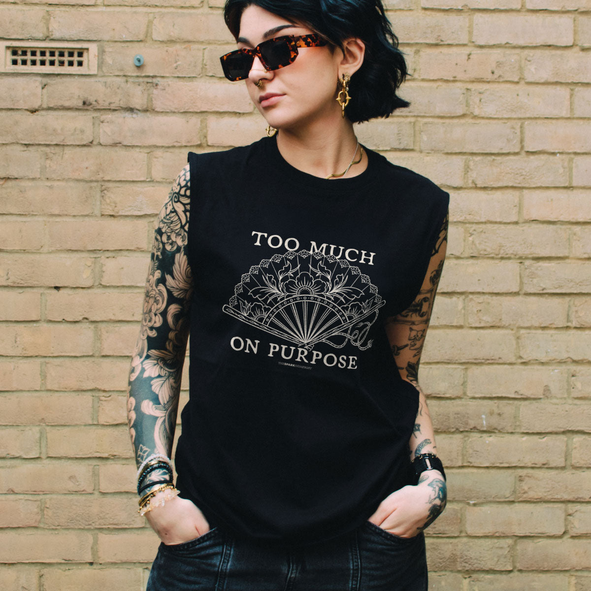 Too Much On Purpose Sleeveless T-Shirt-Feminist Apparel, Feminist Clothing, Feminist Sleeveless T Shirt, EP01S-The Spark Company