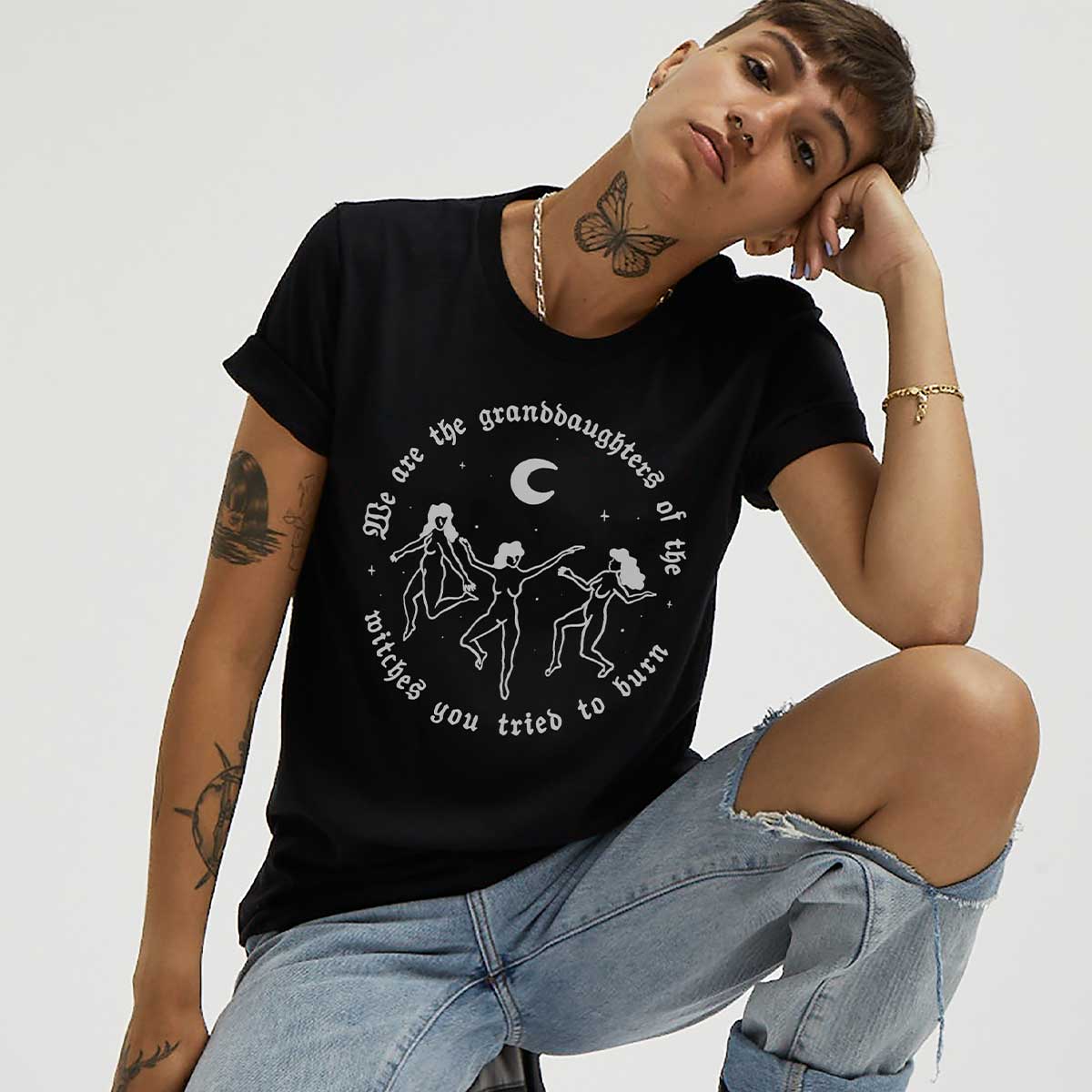 We Are The Granddaughters of The Witches Halloween T-Shirt-Feminist Apparel, Feminist Clothing, Feminist T Shirt, BC3001-The Spark Company