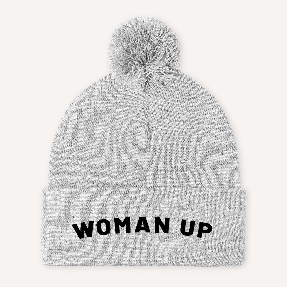 Woman Up Embroidered Pom Pom Beanie Hat-Feminist Apparel, Feminist Gift, Feminist Pom Pom Beanie Hat, BB426-The Spark Company
