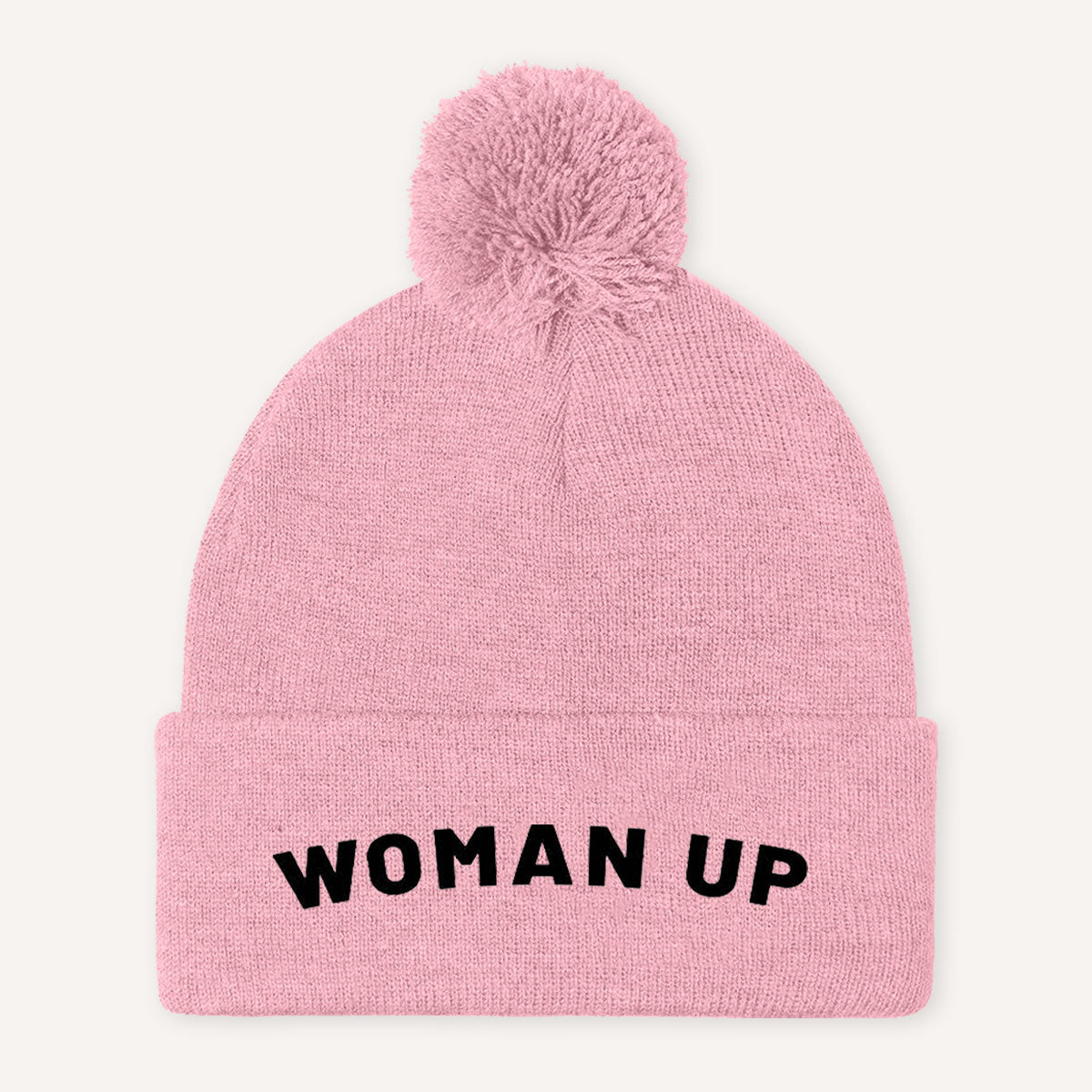 Woman Up Embroidered Pom Pom Beanie Hat-Feminist Apparel, Feminist Gift, Feminist Pom Pom Beanie Hat, BB426-The Spark Company