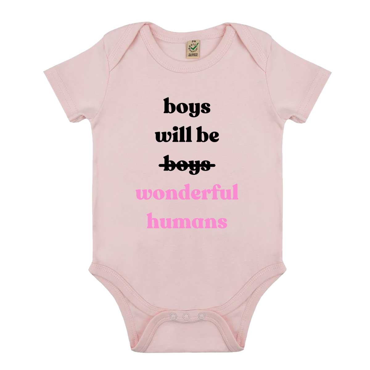 Boys Will Be Wonderful Humans Babygrow-Feminist Apparel, Feminist Clothing, Feminist Baby Onesie, EPB02-The Spark Company