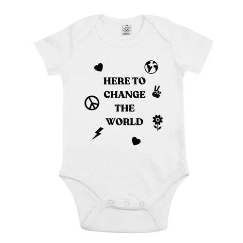 Here To Change The World Babygrow-Feminist Apparel, Feminist Clothing, Feminist Baby Onesie, EPB02-The Spark Company