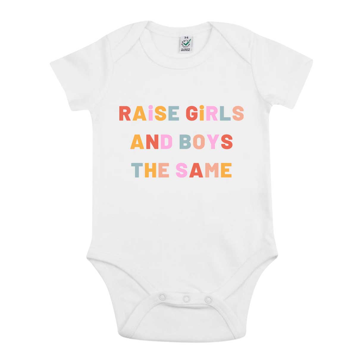 Raise Girls And Boys The Same Babygrow-Feminist Apparel, Feminist Clothing, Feminist Baby Onesie, EPB02-The Spark Company