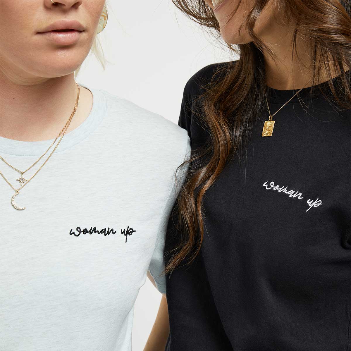 Woman Up Embroidery Detail T-Shirt-Feminist Apparel, Feminist Clothing, Feminist T Shirt, BC3001-The Spark Company