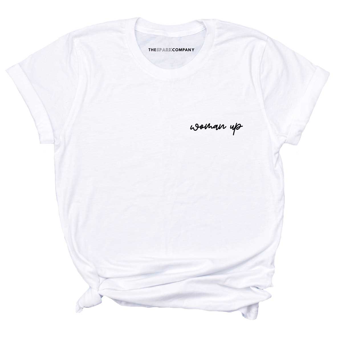 Woman Up Embroidery Detail T-Shirt-Feminist Apparel, Feminist Clothing, Feminist T Shirt, BC3001-The Spark Company
