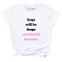 Load image into Gallery viewer, Boys Will Be Wonderful Humans T-Shirt-Feminist Apparel, Feminist Clothing, Feminist T Shirt, BC3001-The Spark Company
