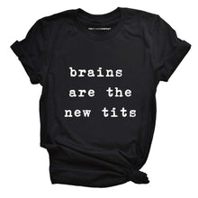 Load image into Gallery viewer, Brains Are The New Tits T-Shirt-Feminist Apparel, Feminist Clothing, Feminist T Shirt, BC3001-The Spark Company