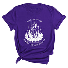 Load image into Gallery viewer, Burn One Witch Expect The Whole Coven T-Shirt-Feminist Apparel, Feminist Clothing, Feminist T Shirt, BC3001-The Spark Company