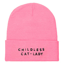 Load image into Gallery viewer, Childless Cat Lady Embroidered Beanie Hat-Feminist Apparel, Feminist Gift, Feminist Cuffed Beanie Hat, BB45-The Spark Company