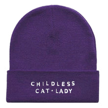 Load image into Gallery viewer, Childless Cat Lady Embroidered Beanie Hat-Feminist Apparel, Feminist Gift, Feminist Cuffed Beanie Hat, BB45-The Spark Company