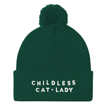 Load image into Gallery viewer, Childless Cat Lady Embroidered Pom Pom Beanie Hat-Feminist Apparel, Feminist Gift, Feminist Beanie Hat BB426-The Spark Company