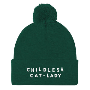 Childless Cat Lady Embroidered Pom Pom Beanie Hat-Feminist Apparel, Feminist Gift, Feminist Beanie Hat BB426-The Spark Company