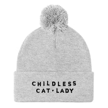 Load image into Gallery viewer, Childless Cat Lady Embroidered Pom Pom Beanie Hat-Feminist Apparel, Feminist Gift, Feminist Beanie Hat BB426-The Spark Company