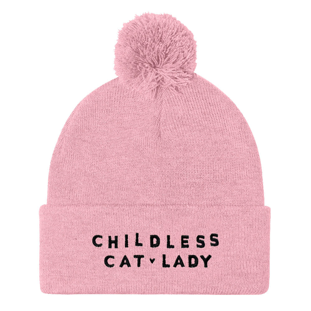 Childless Cat Lady Embroidered Pom Pom Beanie Hat-Feminist Apparel, Feminist Gift, Feminist Beanie Hat BB426-The Spark Company