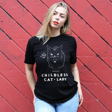 Load image into Gallery viewer, Childless Cat Lady T-Shirt-Feminist Apparel, Feminist Clothing, Feminist T Shirt, BC3001-The Spark Company