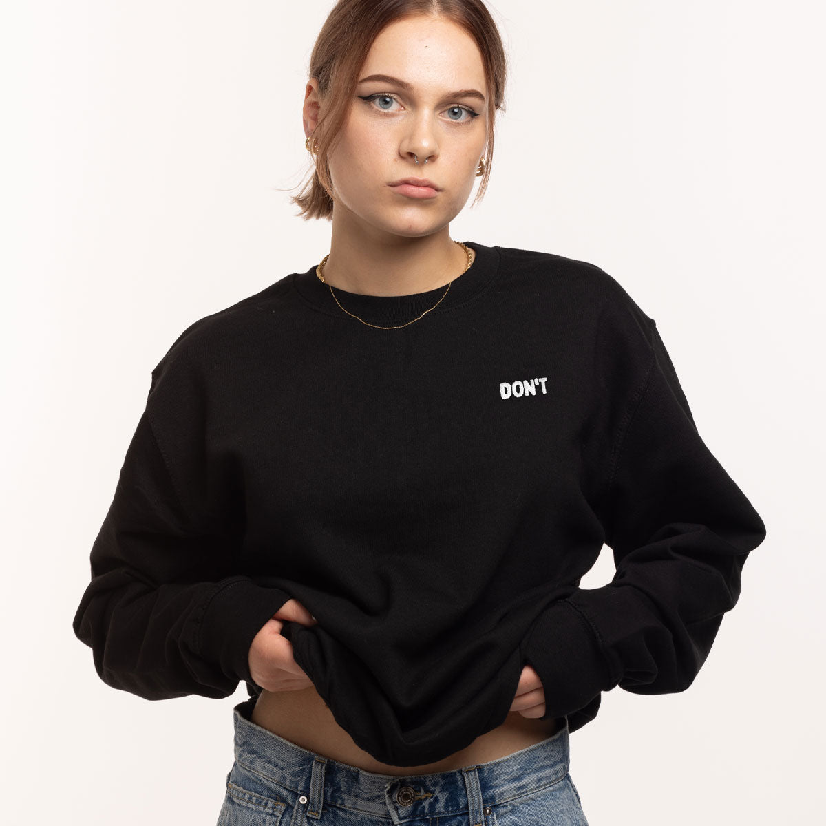 Don't Embroidery Detail Sweatshirt-Feminist Apparel, Feminist Clothing, Feminist Sweatshirt, JH030-The Spark Company