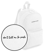 Load image into Gallery viewer, Don&#39;t Tell Me To Smile Embroidered Mini Backpack-Feminist Apparel, Feminist Gift, Feminist Mini Backpack, BG153-The Spark Company