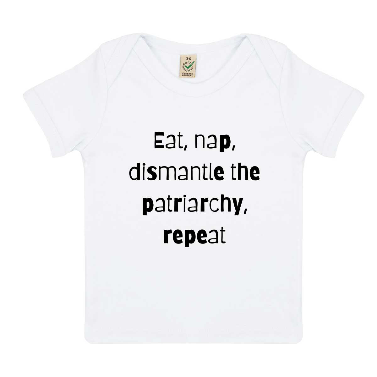 Eat, Nap, Dismantle The Patriarchy, Repeat Baby T-Shirt-Feminist Apparel, Feminist Clothing, Feminist Baby T Shirt, EPB01-The Spark Company