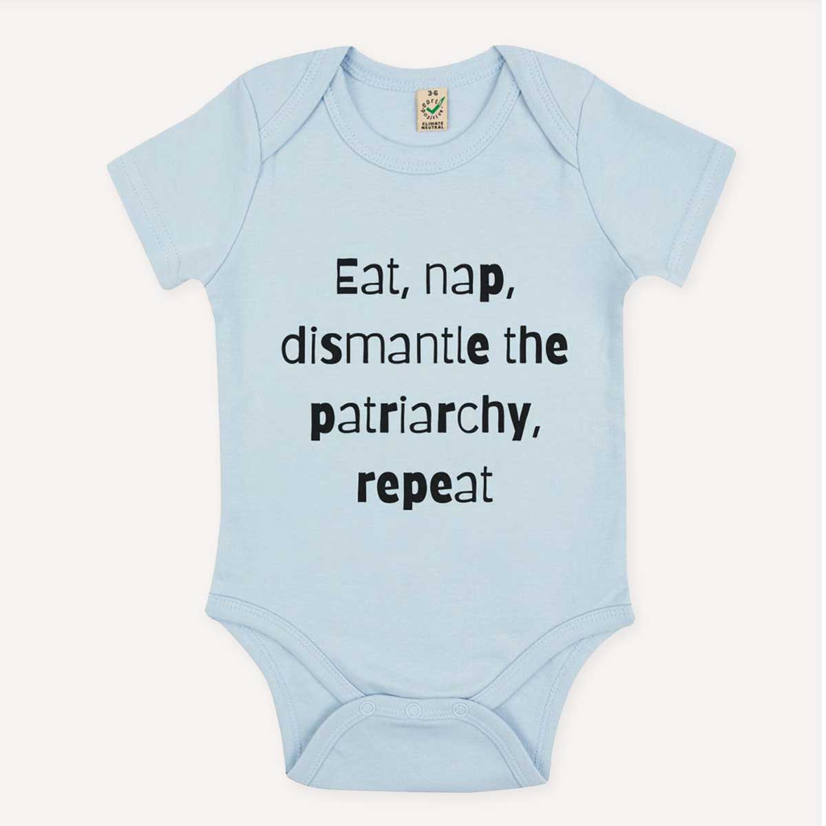 Eat, Nap, Dismantle The Patriarchy, Repeat Babygrow-Feminist Apparel, Feminist Clothing, Feminist Baby Onesie, EPB02-The Spark Company