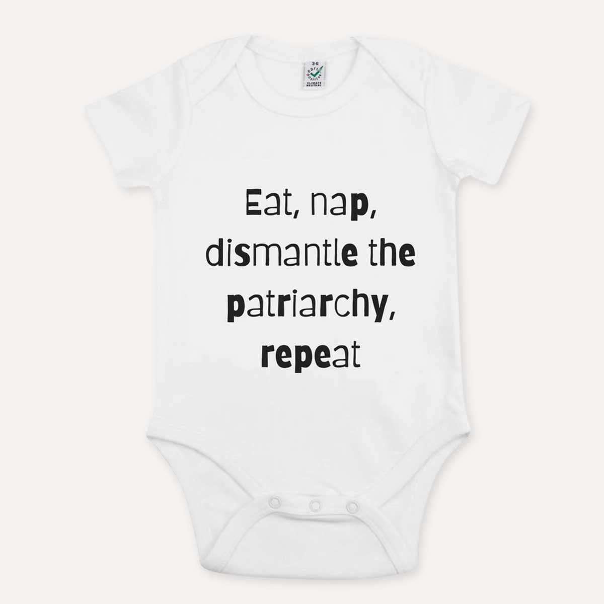 Eat, Nap, Dismantle The Patriarchy, Repeat Babygrow-Feminist Apparel, Feminist Clothing, Feminist Baby Onesie, EPB02-The Spark Company