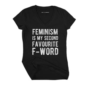 Feminism Is My Second Favourite F-Word Fitted V-Neck T-Shirt-Feminist Apparel, Feminist Clothing, Feminist Fitted V-Neck T Shirt, Evoker-The Spark Company