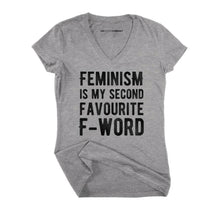 Load image into Gallery viewer, Feminism Is My Second Favourite F-Word Fitted V-Neck T-Shirt-Feminist Apparel, Feminist Clothing, Feminist Fitted V-Neck T Shirt, Evoker-The Spark Company
